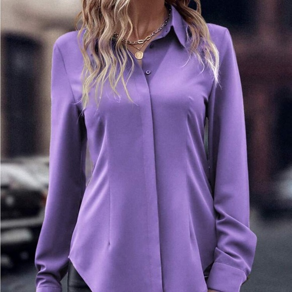 New purple button down blouse top - Picture 4 of 8